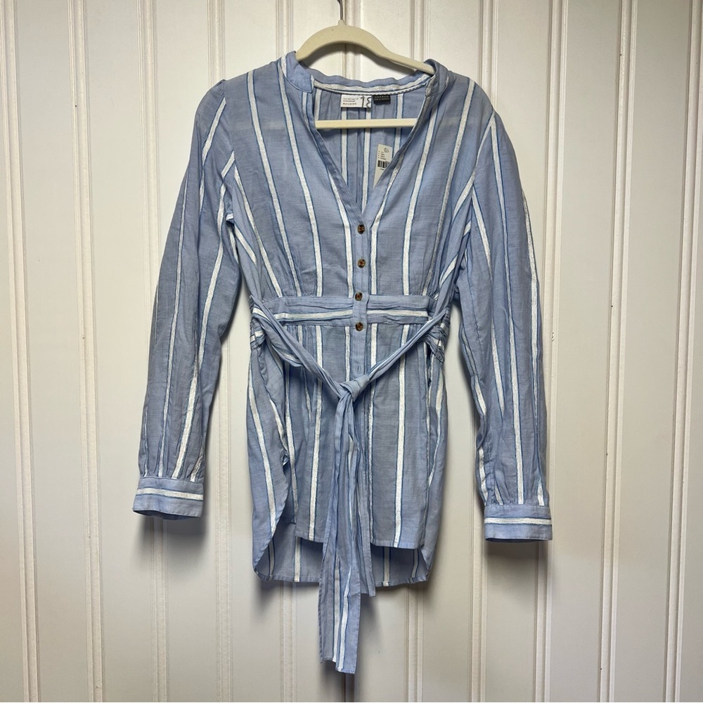 Anthropologie “From the Heart of Anthro” Blue Striped Tie Waist Blouse – Size 10
